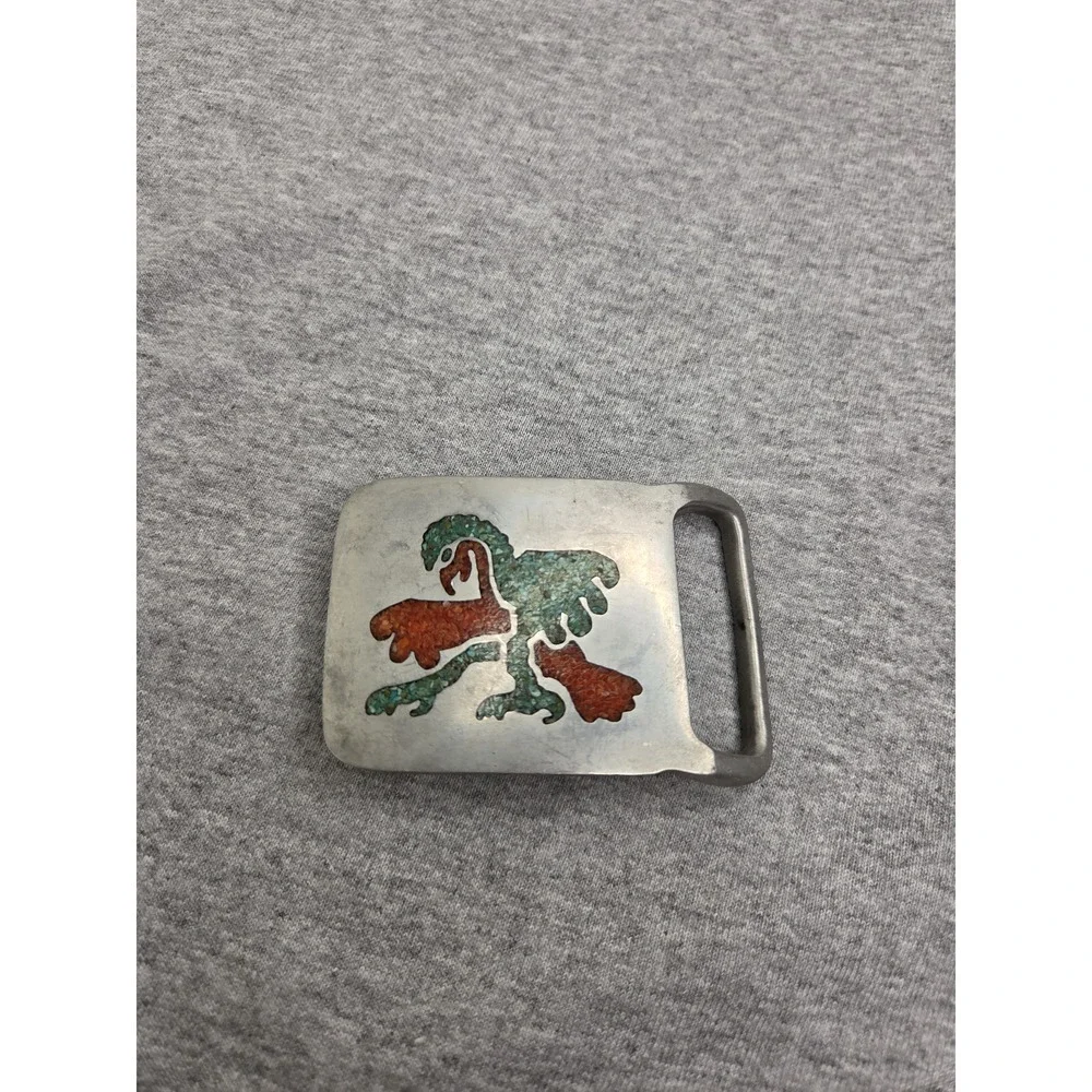 Southwestern Navajo Dancing Eagle Turquoise Coral Inlay Buckle
